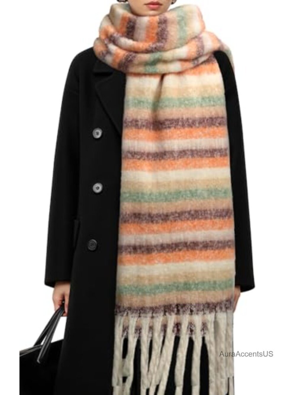 Oversized Chunky Plaid Winter Scarf Mohair Feel Women Warm Wrap Shawl